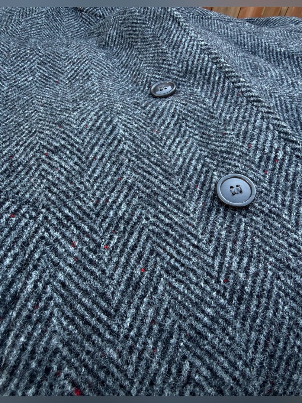 Vintage Wm H Leishman Belted Overcoat Mens 44R 100% Wool Herringbone Tweed Gray